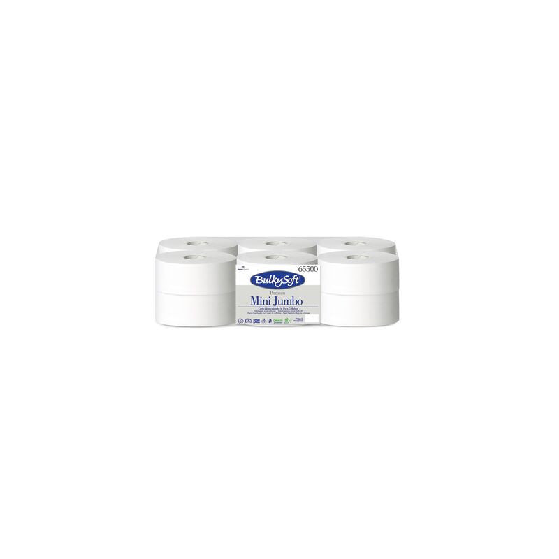 BulkySoft klósettpappír Jumbo Mini 2-laga 145 m Hvítur Premium 12 rúllur