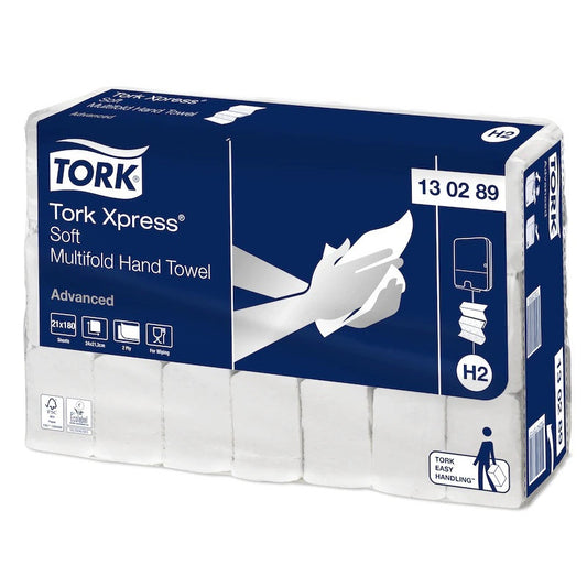 TORK Handþurrkupappír H2 Z-brotnar, 2-laga Mjúkar – 3780 blöð – Hvítar Xpress Multifold Advanced