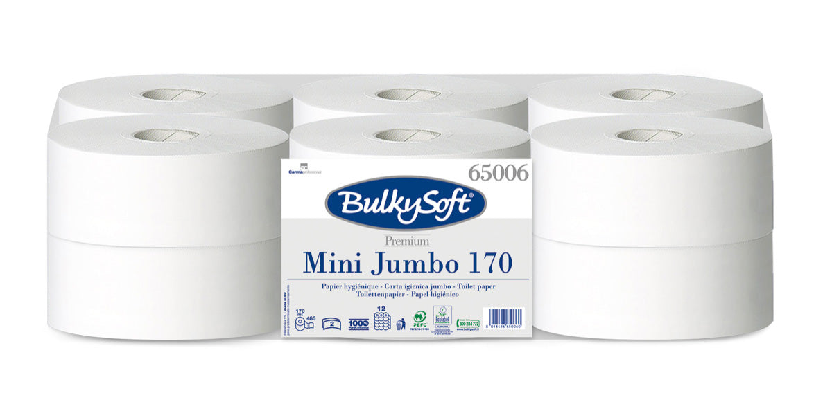 Salernispappír Jumbo Mini 2-laga, 170m, Hvítur, Óbleiktur