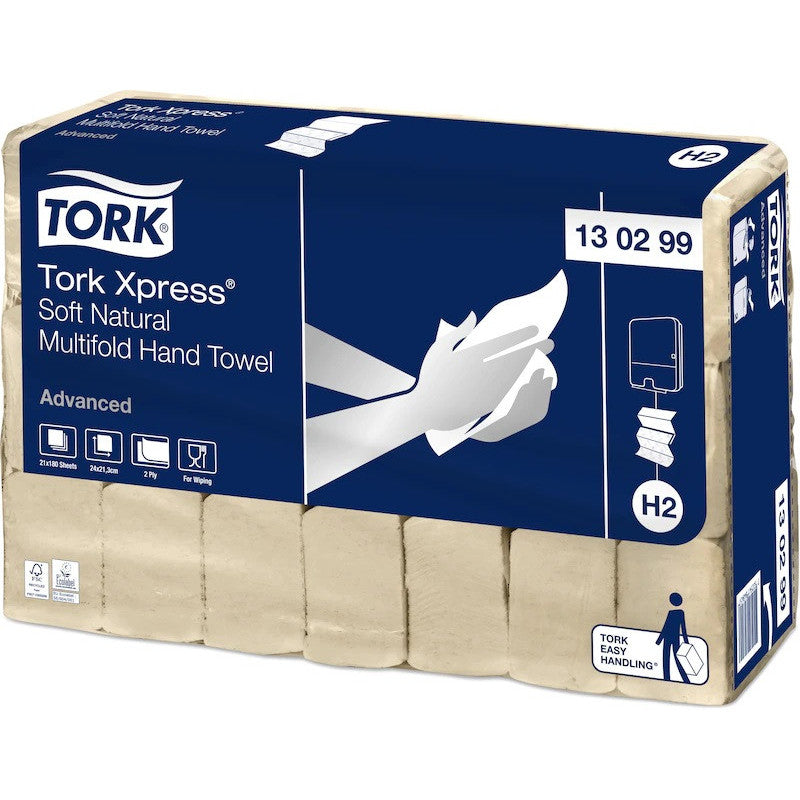 TORK Handþurrkupappír H2 Z-brotnar 2-laga – 3780 blöð – Náttúrulegar Xpress Multifold Advanced