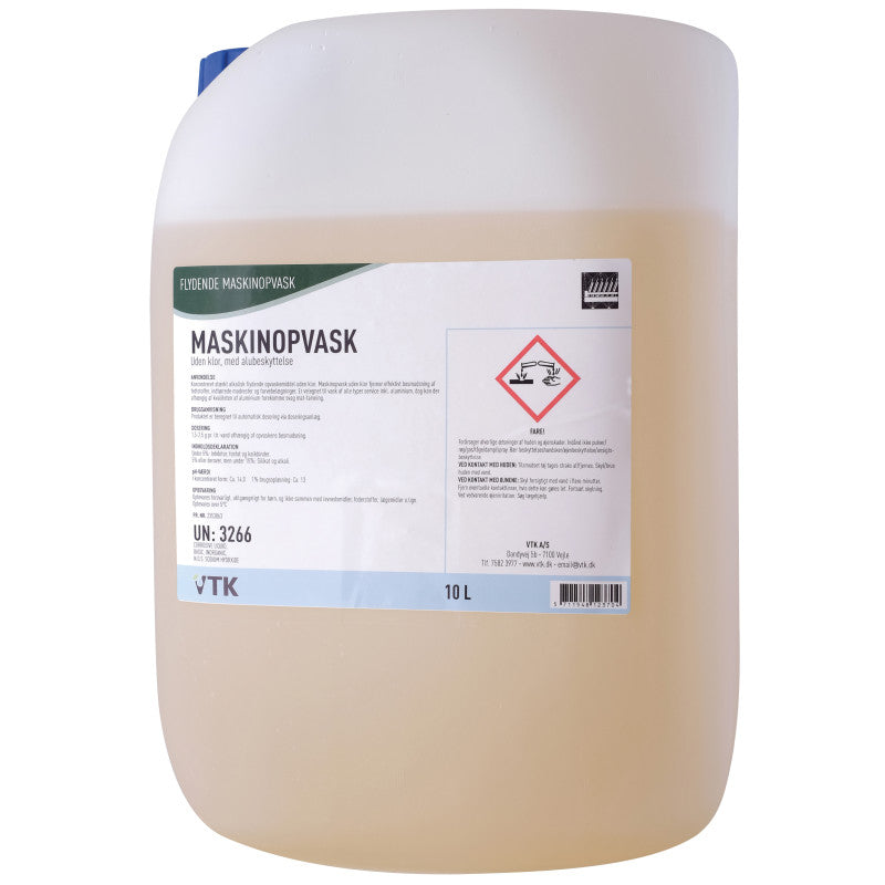 VTK Uppþvottalögur fyrir vél – Án klórs – 10 lítrar – Fyrir sjálfvirka skömmtun – Má nota á áli